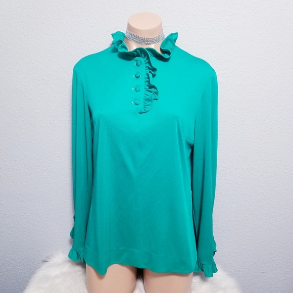Vintage Tops - Vintage 60's 70's retro mod Nancy Greer ruffle shirt top blouse 16